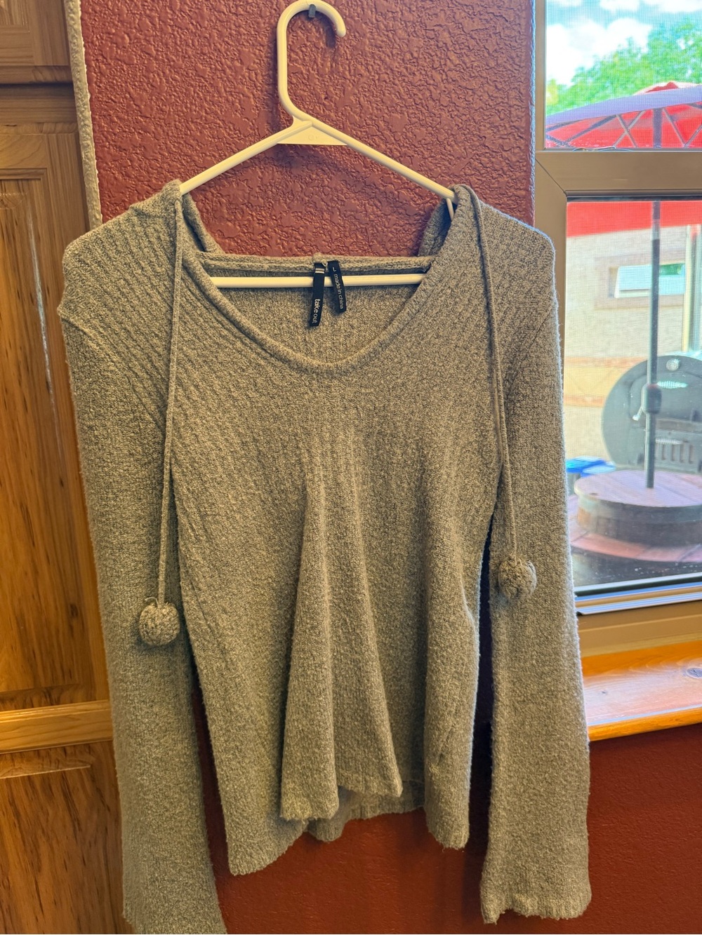 Gray Knit Hoodie with Black Label